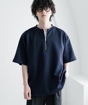 接触冷感 オーバーサイズダンボールハーフジップ半袖プルオーバーTシャツ 15624