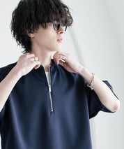 接触冷感 オーバーサイズダンボールハーフジップ半袖プルオーバーTシャツ 15624