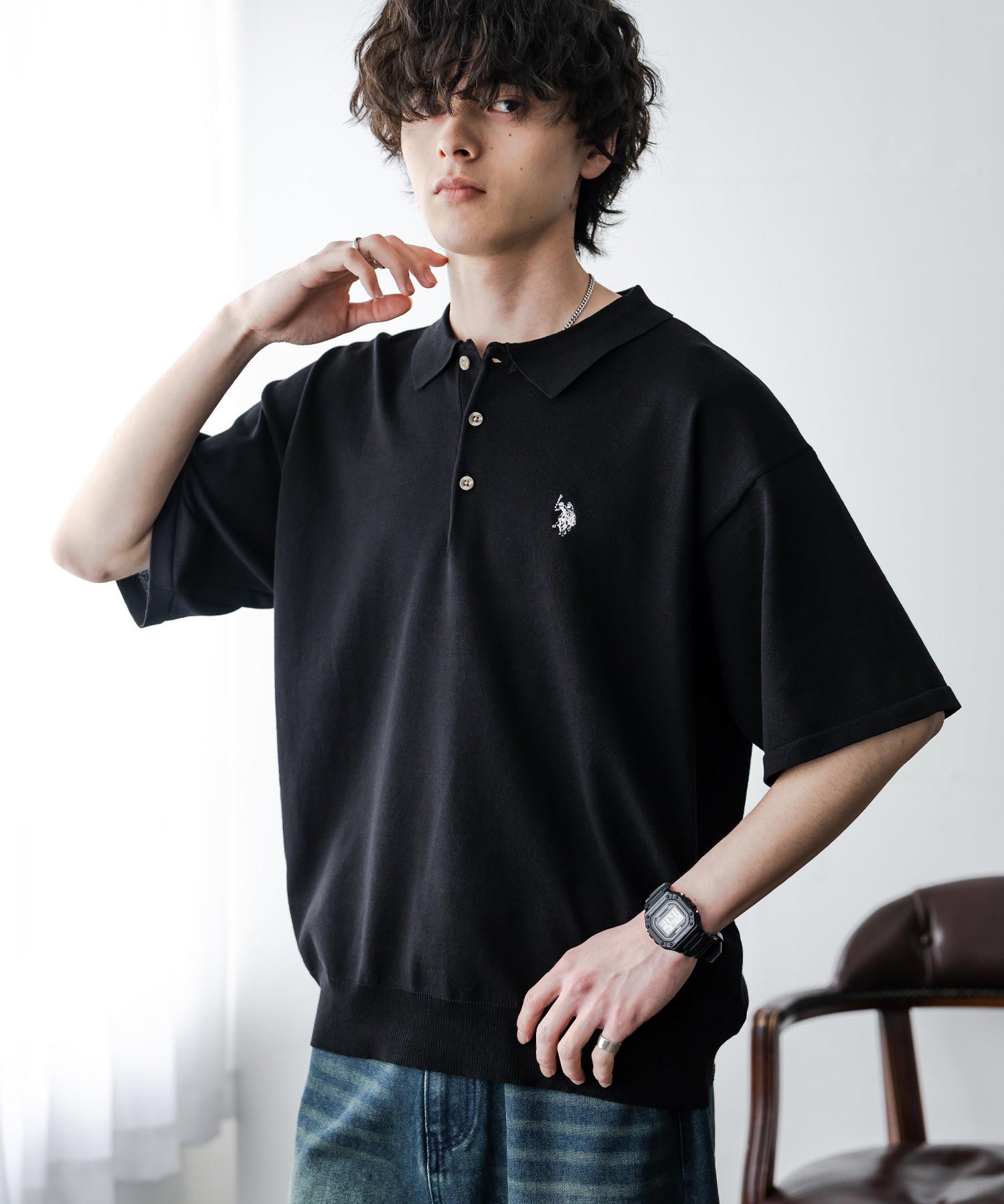U.S. POLO ASSN. ユーエスポロアッスン オーバーサイズサマーニット半袖ポロシャツ 15630