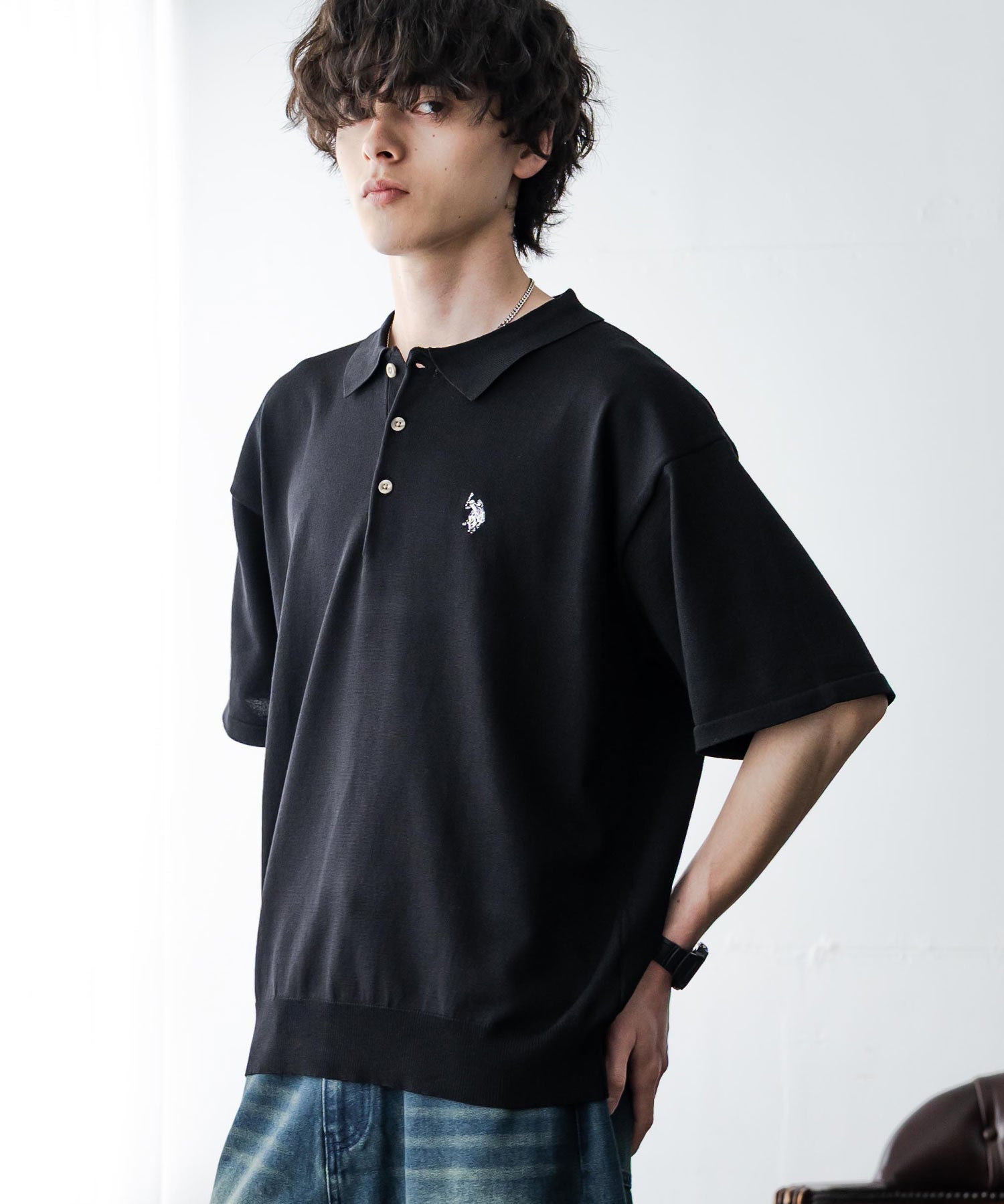 U.S. POLO ASSN. ユーエスポロアッスン オーバーサイズサマーニット半袖ポロシャツ 15630