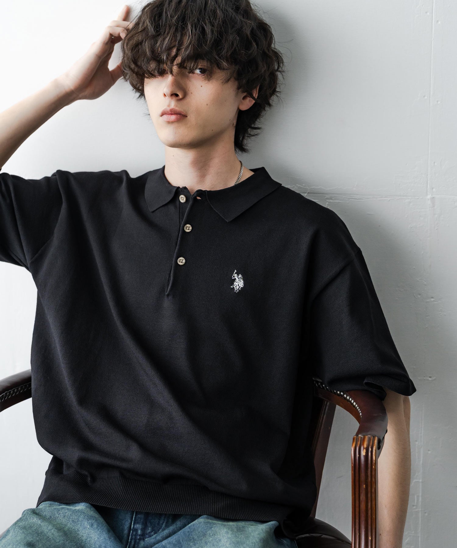 U.S. POLO ASSN. ユーエスポロアッスン オーバーサイズサマーニット半袖ポロシャツ 15630