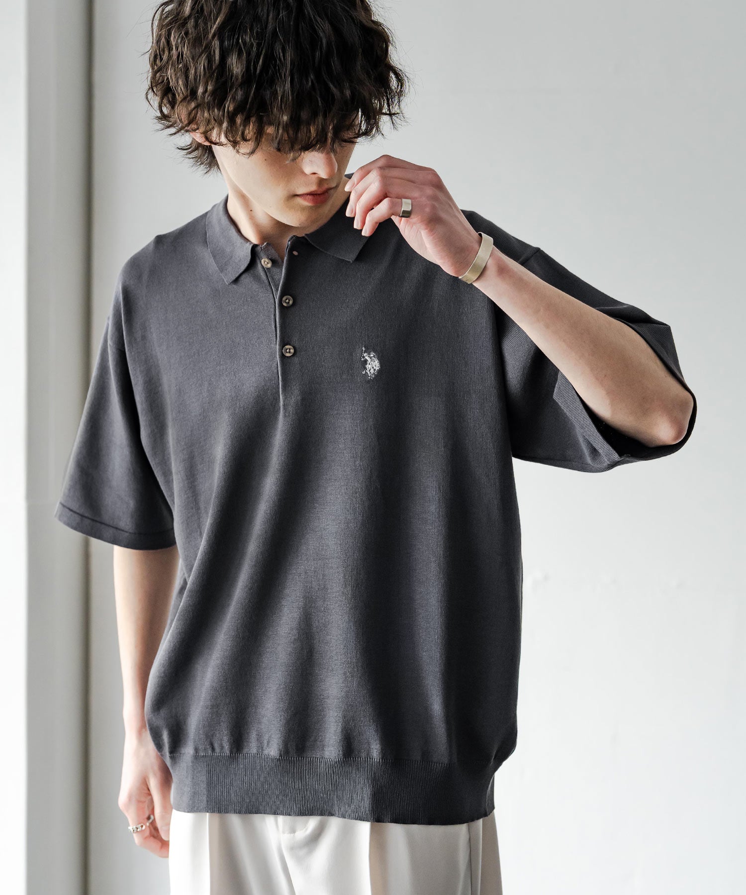 U.S. POLO ASSN. ユーエスポロアッスン オーバーサイズサマーニット半袖ポロシャツ 15630