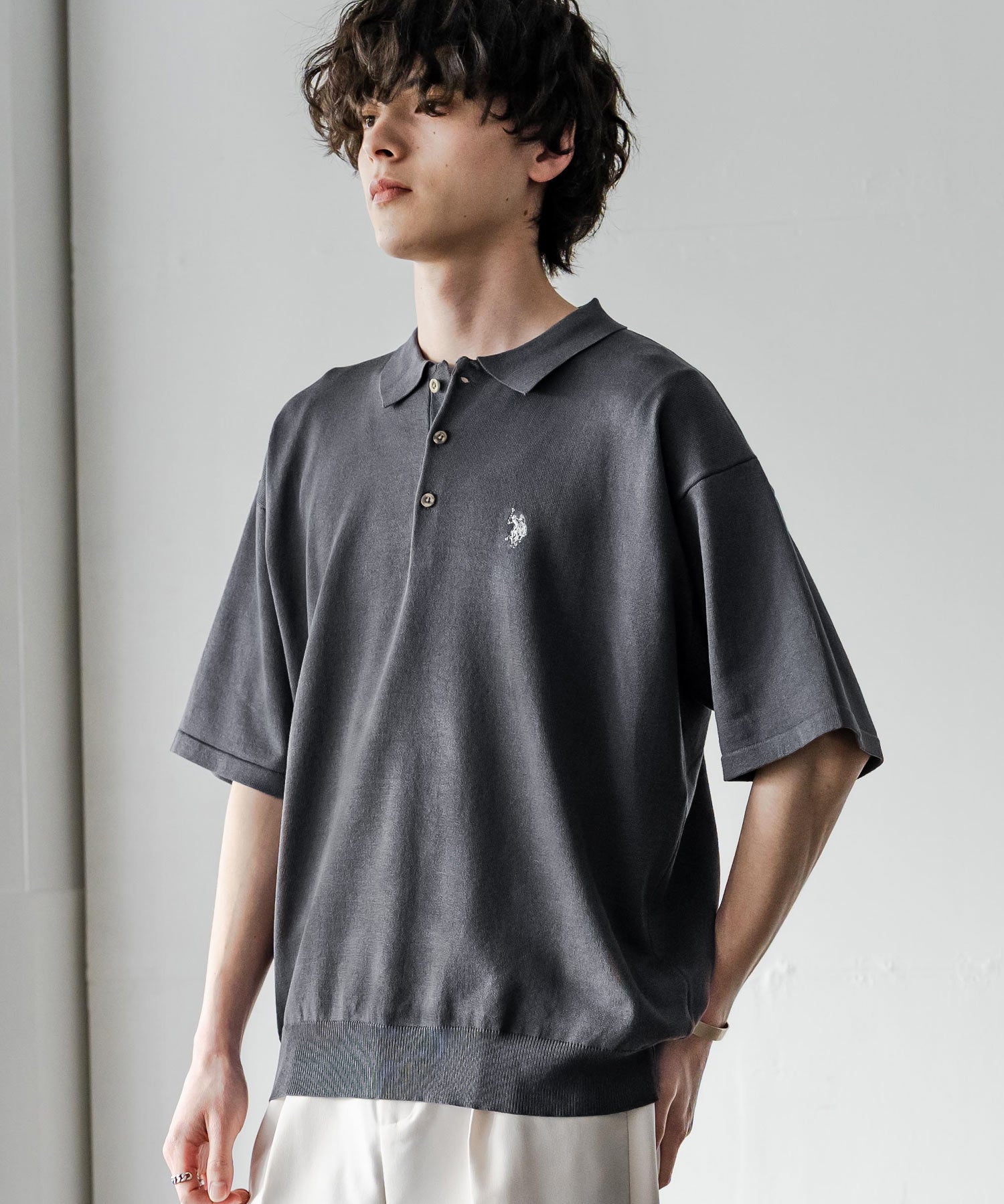 U.S. POLO ASSN. ユーエスポロアッスン オーバーサイズサマーニット半袖ポロシャツ 15630