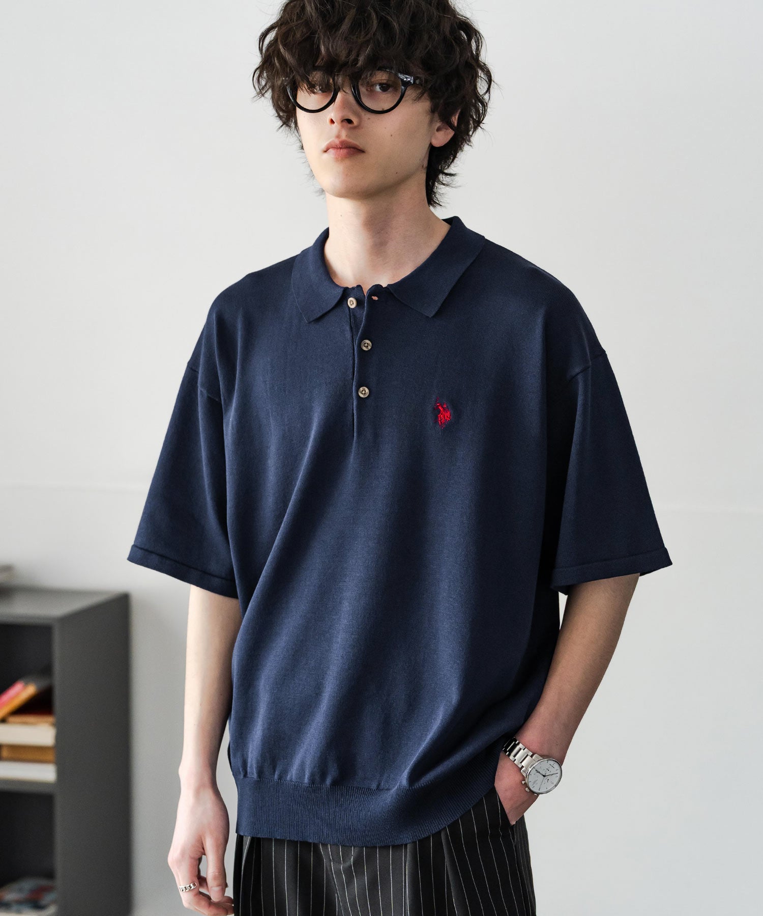 U.S. POLO ASSN. ユーエスポロアッスン オーバーサイズサマーニット半袖ポロシャツ 15630