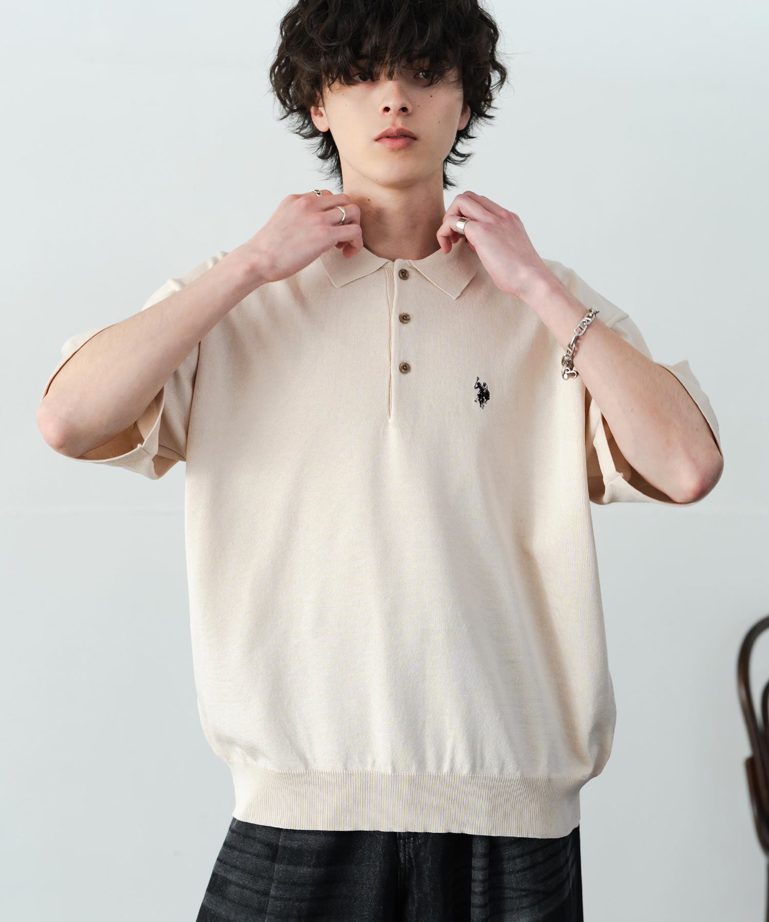 U.S. POLO ASSN. ユーエスポロアッスン オーバーサイズサマーニット半袖ポロシャツ 15630