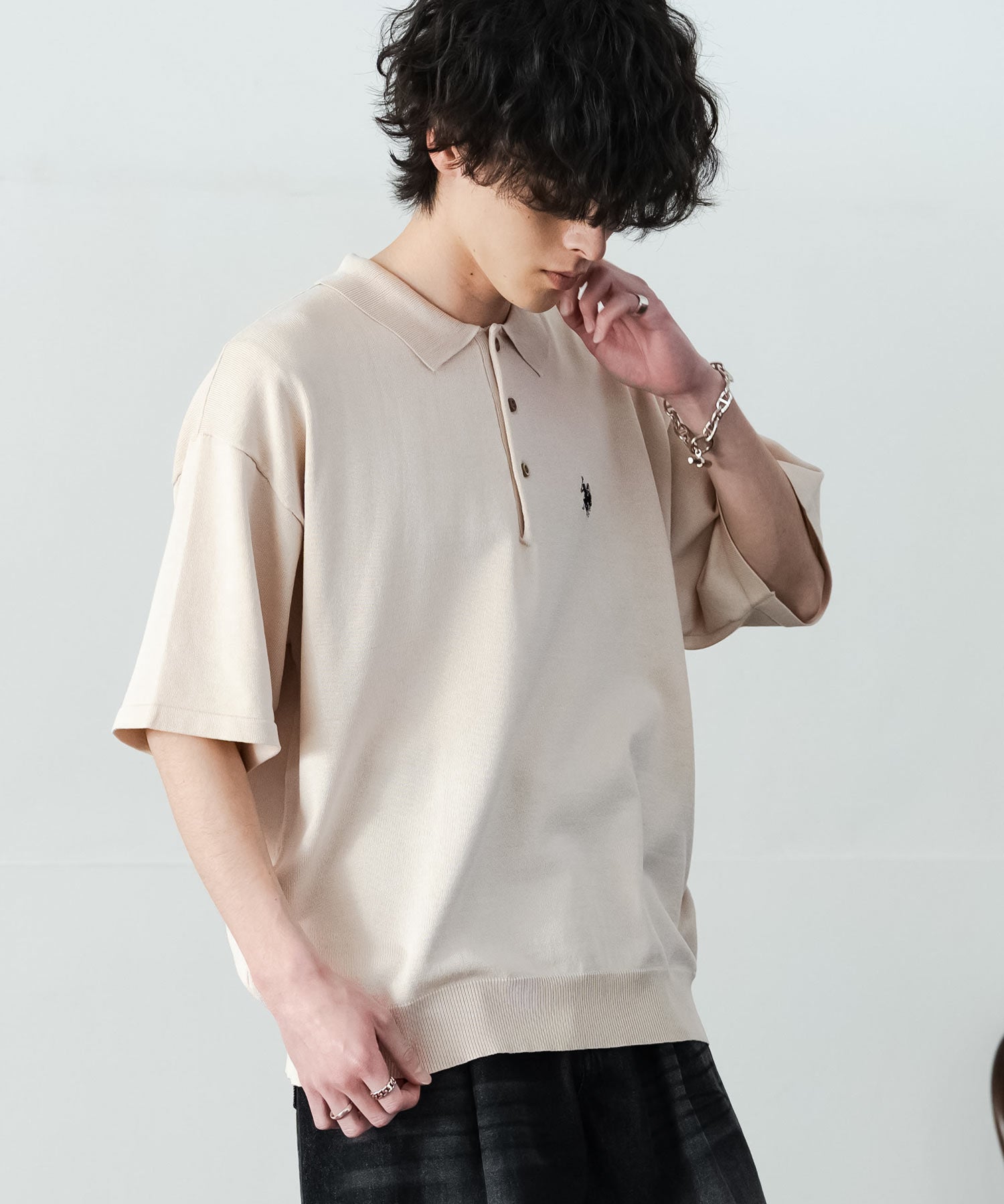 U.S. POLO ASSN. ユーエスポロアッスン オーバーサイズサマーニット半袖ポロシャツ 15630