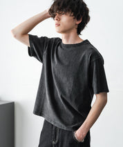 ケミカル加工 ショート丈 短丈 クロップド 半袖コットンクルーネックTシャツ 15631