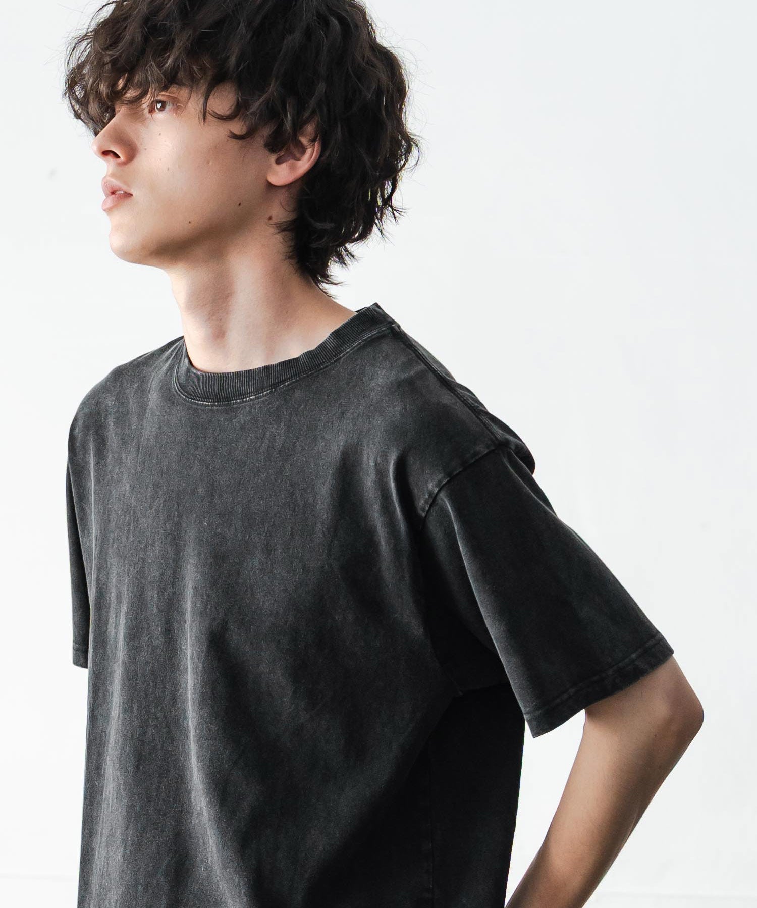 ケミカル加工 ショート丈 短丈 クロップド 半袖コットンクルーネックTシャツ 15631