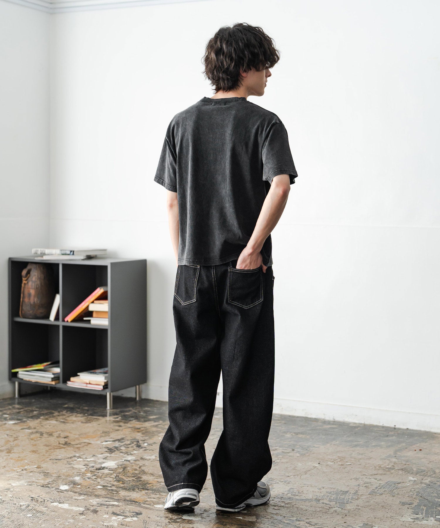 ケミカル加工 ショート丈 短丈 クロップド 半袖コットンクルーネックTシャツ 15631