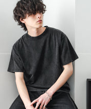 ケミカル加工 ショート丈 短丈 クロップド 半袖コットンクルーネックTシャツ 15631