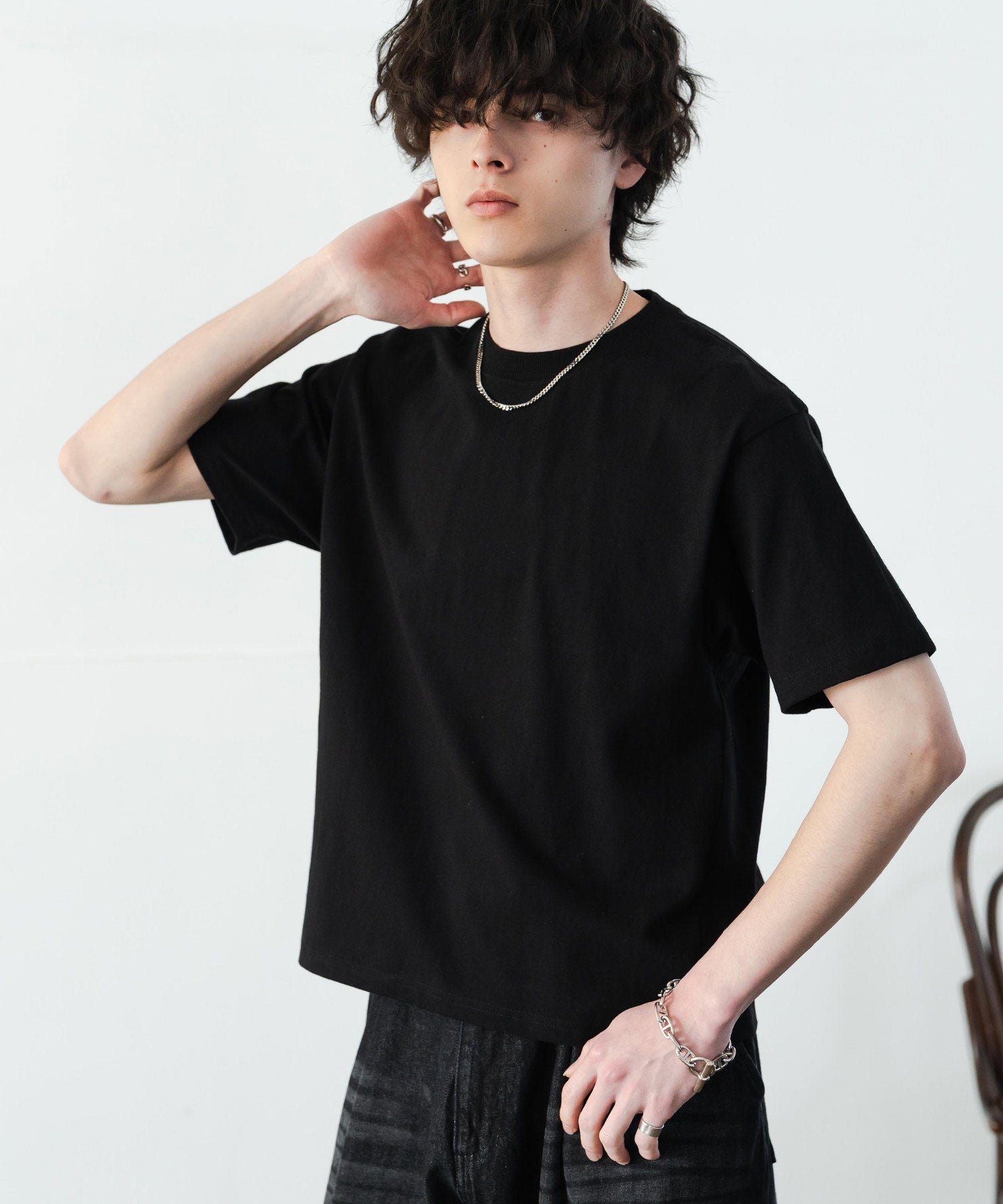 ケミカル加工 ショート丈 短丈 クロップド 半袖コットンクルーネックTシャツ 15631