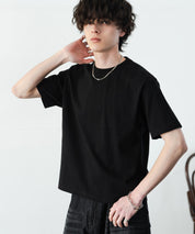 ケミカル加工 ショート丈 短丈 クロップド 半袖コットンクルーネックTシャツ 15631