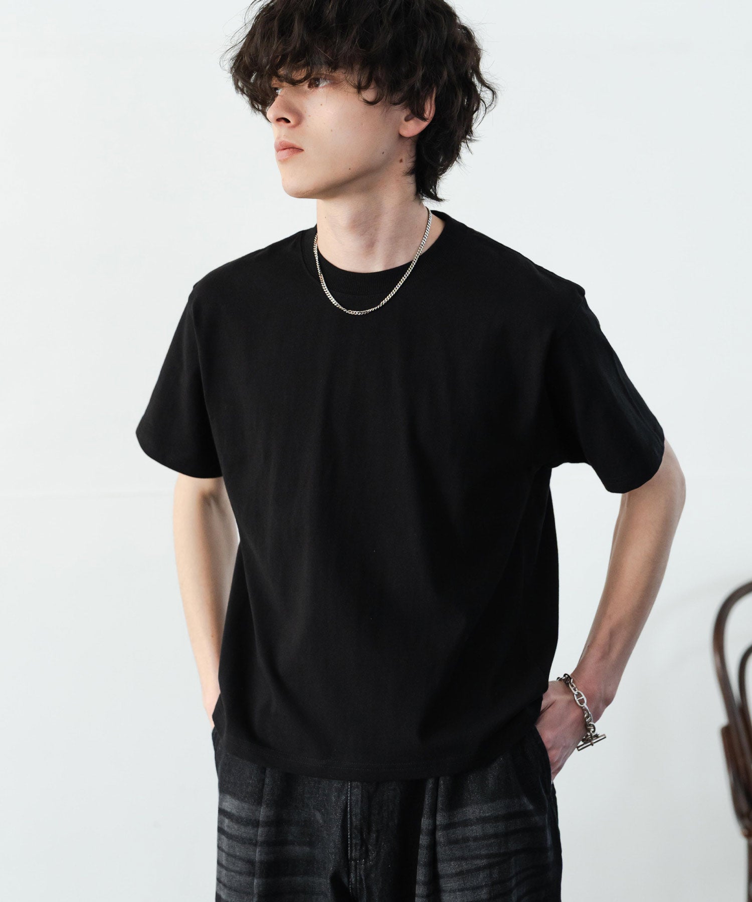 ケミカル加工 ショート丈 短丈 クロップド 半袖コットンクルーネックTシャツ 15631