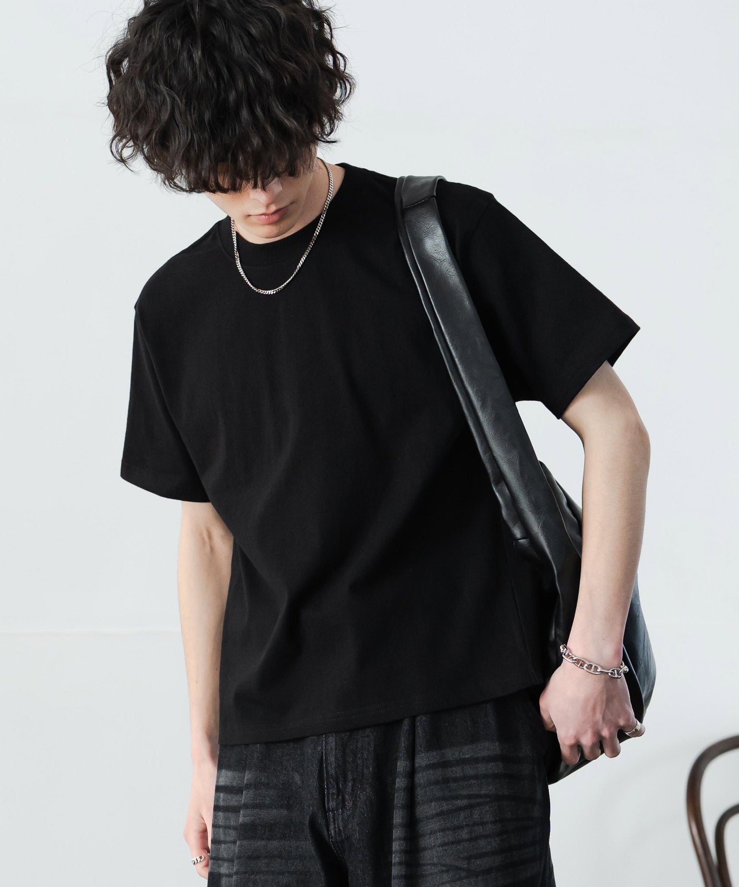 ケミカル加工 ショート丈 短丈 クロップド 半袖コットンクルーネックTシャツ 15631