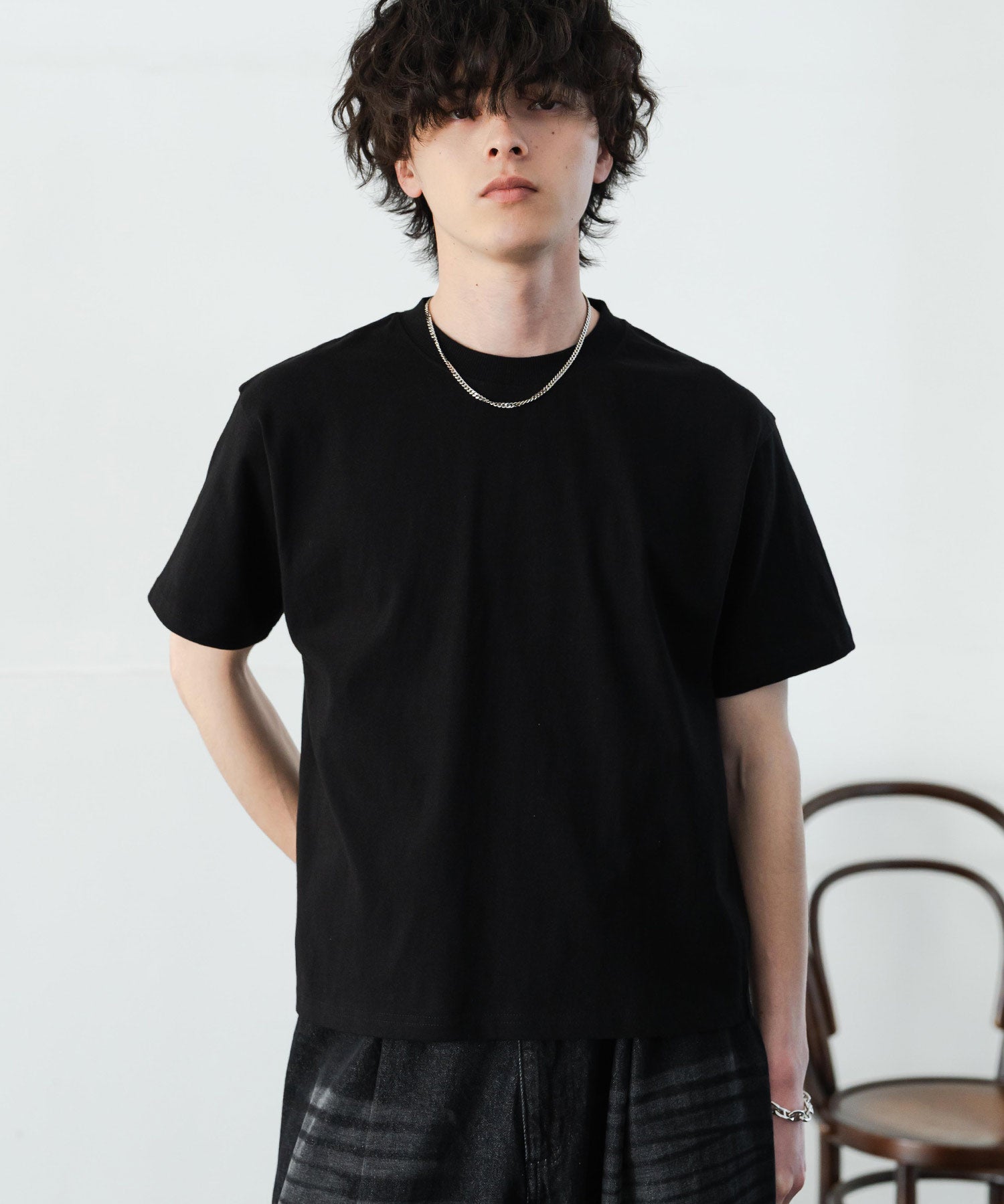 ケミカル加工 ショート丈 短丈 クロップド 半袖コットンクルーネックTシャツ 15631