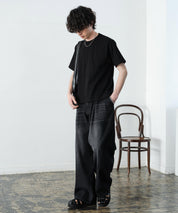 ケミカル加工 ショート丈 短丈 クロップド 半袖コットンクルーネックTシャツ 15631
