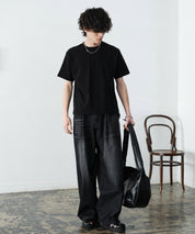 ケミカル加工 ショート丈 短丈 クロップド 半袖コットンクルーネックTシャツ 15631