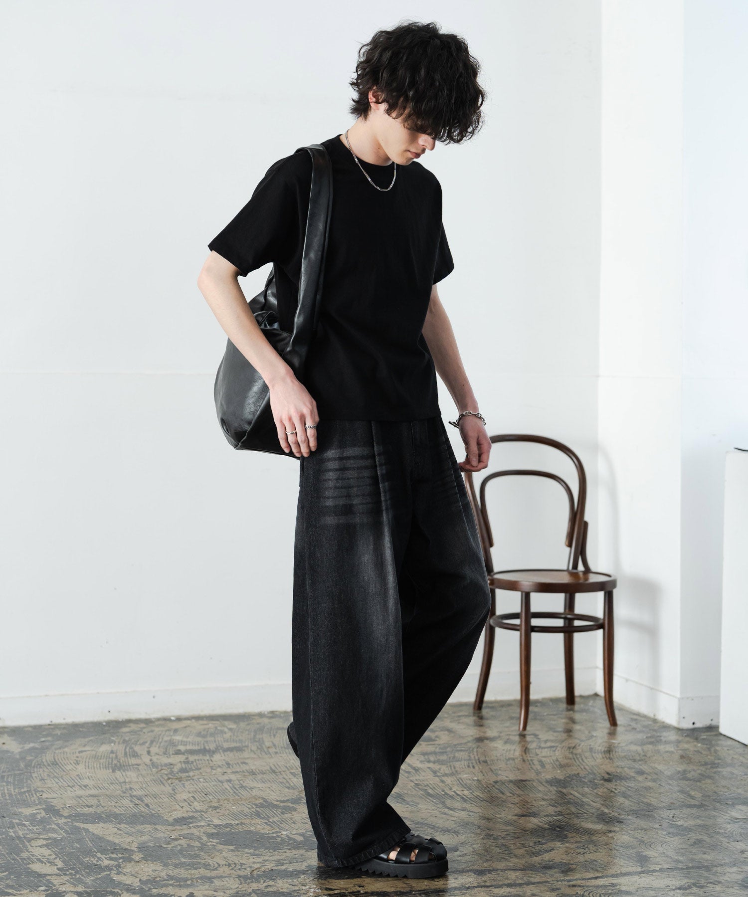 ケミカル加工 ショート丈 短丈 クロップド 半袖コットンクルーネックTシャツ 15631