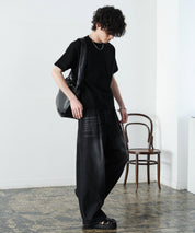 ケミカル加工 ショート丈 短丈 クロップド 半袖コットンクルーネックTシャツ 15631