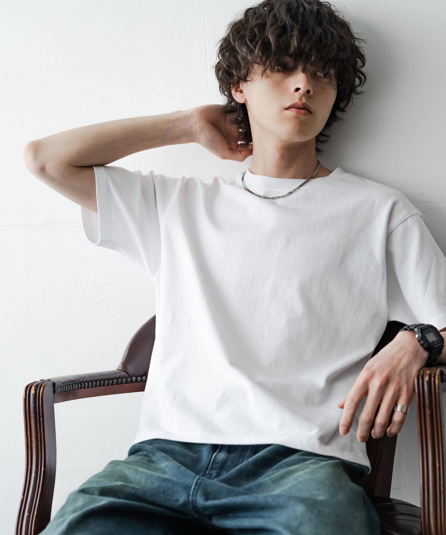 ケミカル加工 ショート丈 短丈 クロップド 半袖コットンクルーネックTシャツ 15631