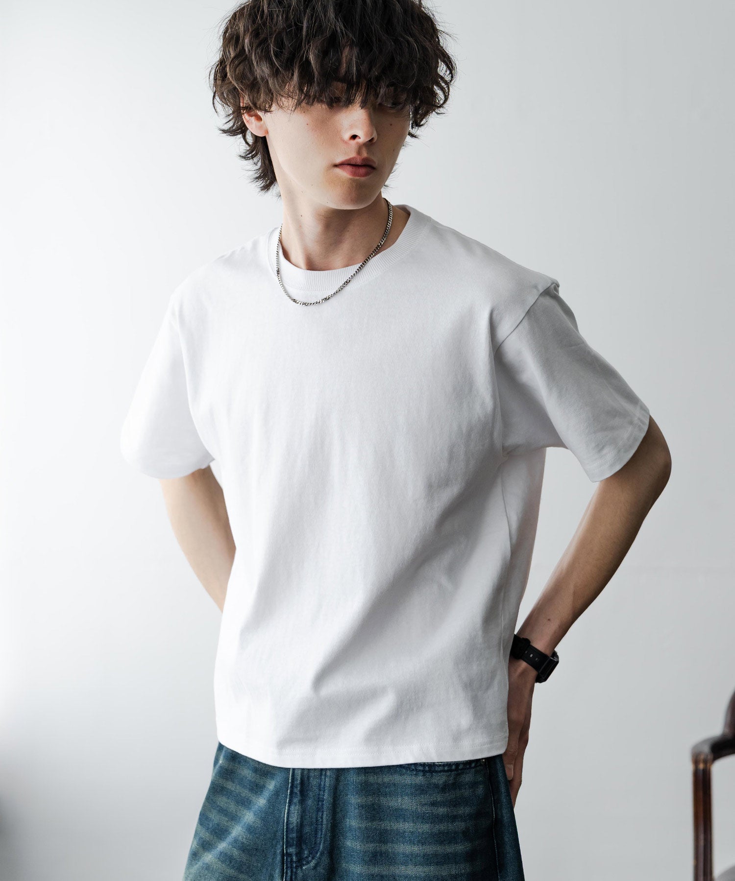 ケミカル加工 ショート丈 短丈 クロップド 半袖コットンクルーネックTシャツ 15631