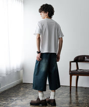 ケミカル加工 ショート丈 短丈 クロップド 半袖コットンクルーネックTシャツ 15631