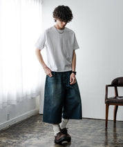 ケミカル加工 ショート丈 短丈 クロップド 半袖コットンクルーネックTシャツ 15631