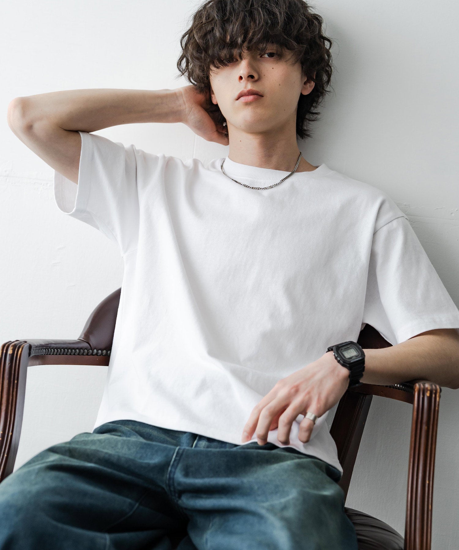 ケミカル加工 ショート丈 短丈 クロップド 半袖コットンクルーネックTシャツ 15631