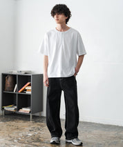 ケミカル加工 短丈 クロップド ショート丈半袖コットンヘンリーネックTシャツ 15632