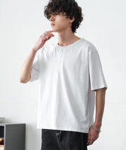 ケミカル加工 短丈 クロップド ショート丈半袖コットンヘンリーネックTシャツ 15632