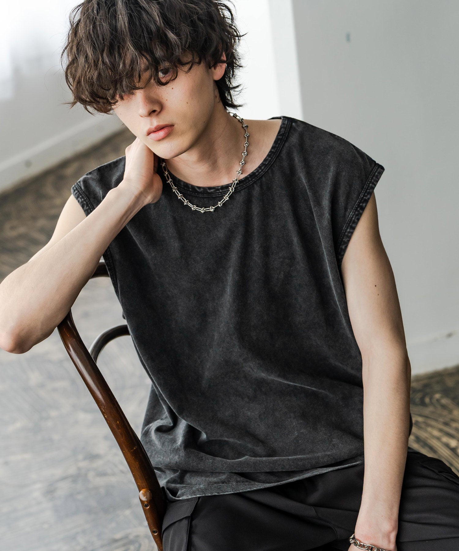 ケミカル加工 コットンノースリーブTシャツ/タンクトップ 15633