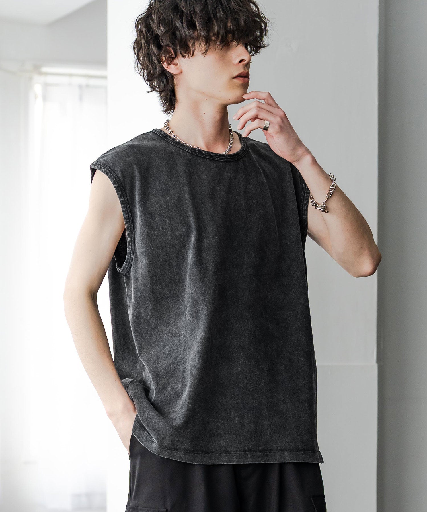 ケミカル加工 コットンノースリーブTシャツ/タンクトップ 15633