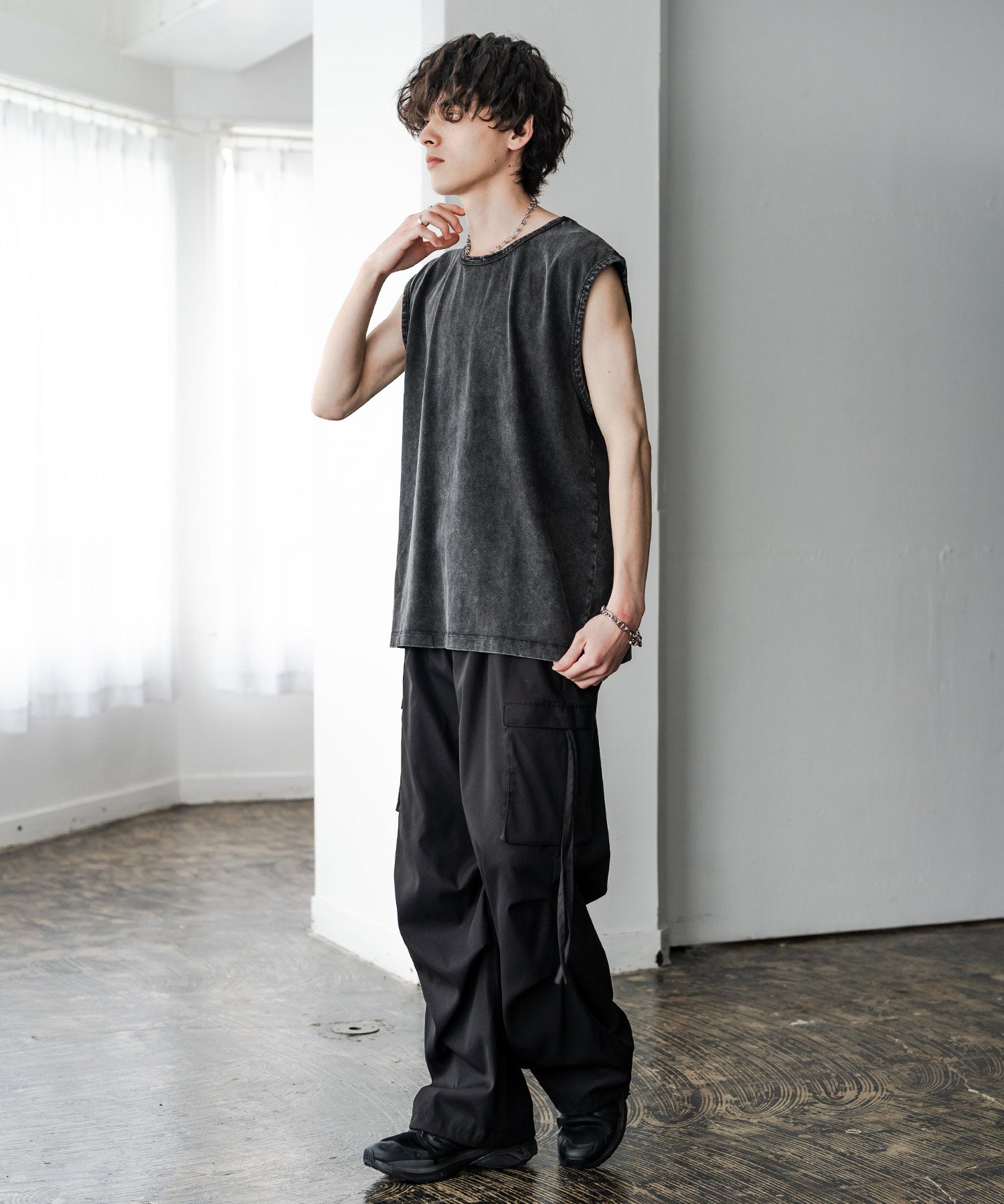 ケミカル加工 コットンノースリーブTシャツ/タンクトップ 15633