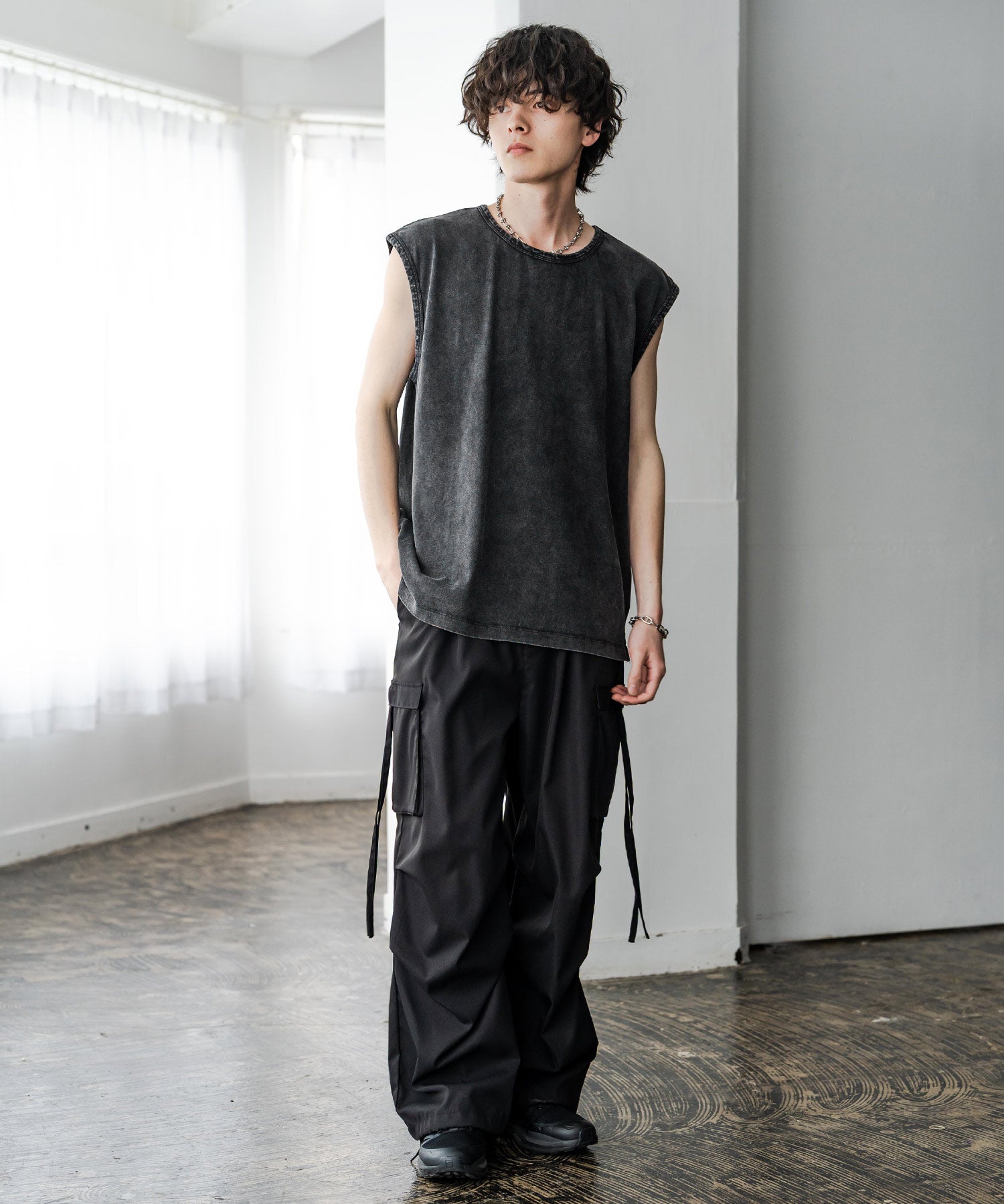 ケミカル加工 コットンノースリーブTシャツ/タンクトップ 15633