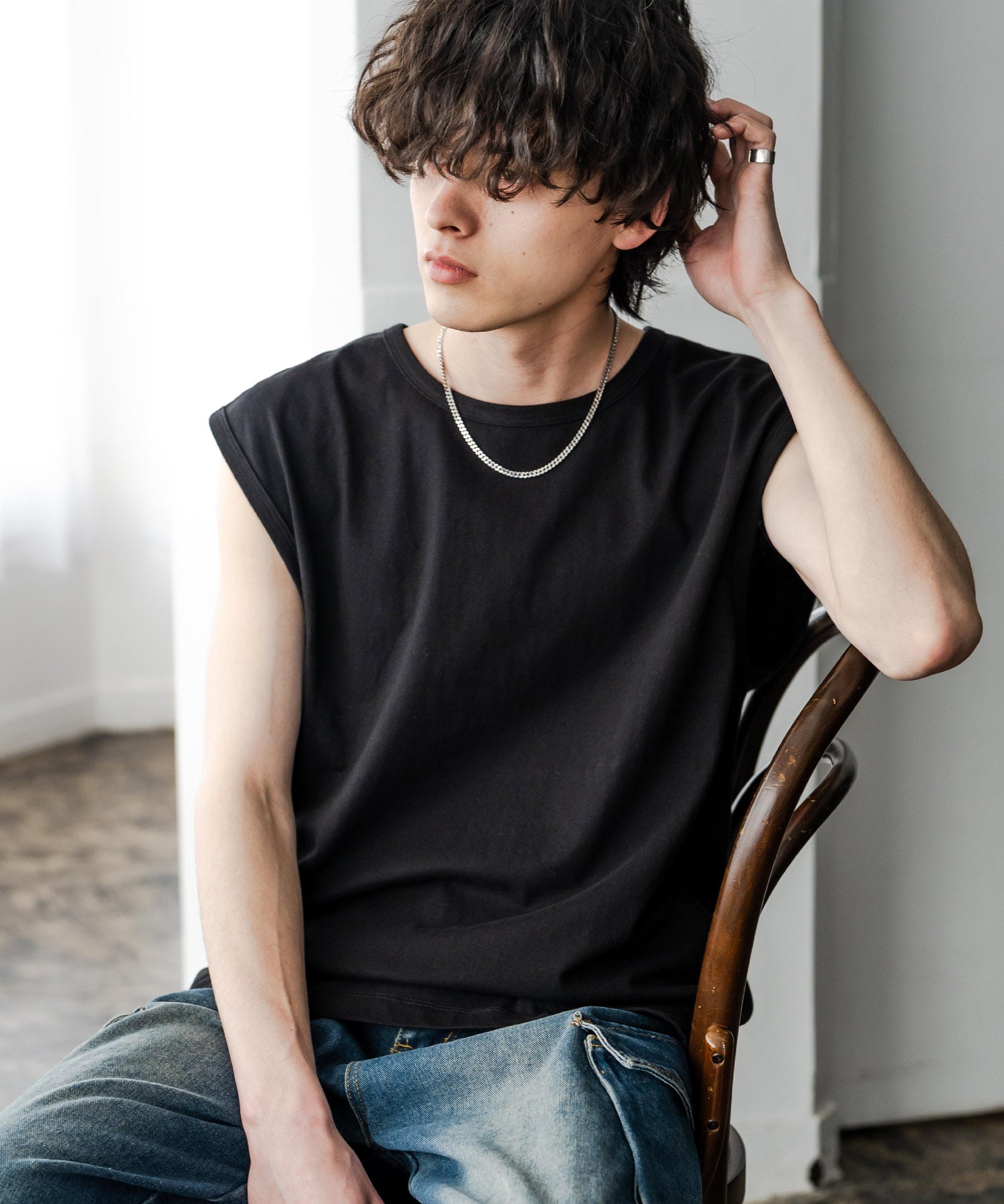 ケミカル加工 コットンノースリーブTシャツ/タンクトップ 15633