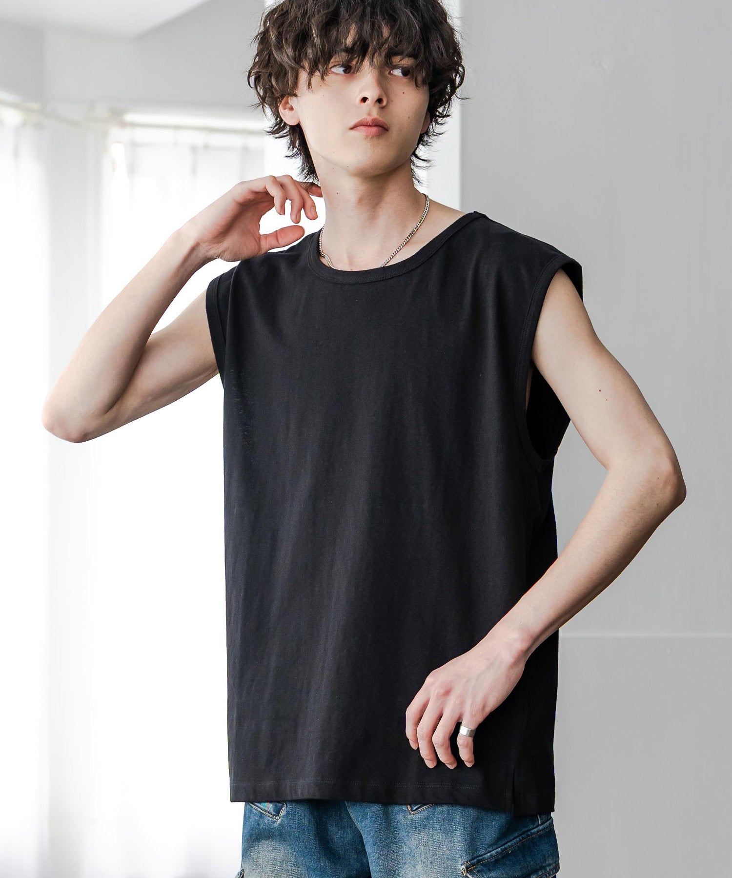 ケミカル加工 コットンノースリーブTシャツ/タンクトップ 15633