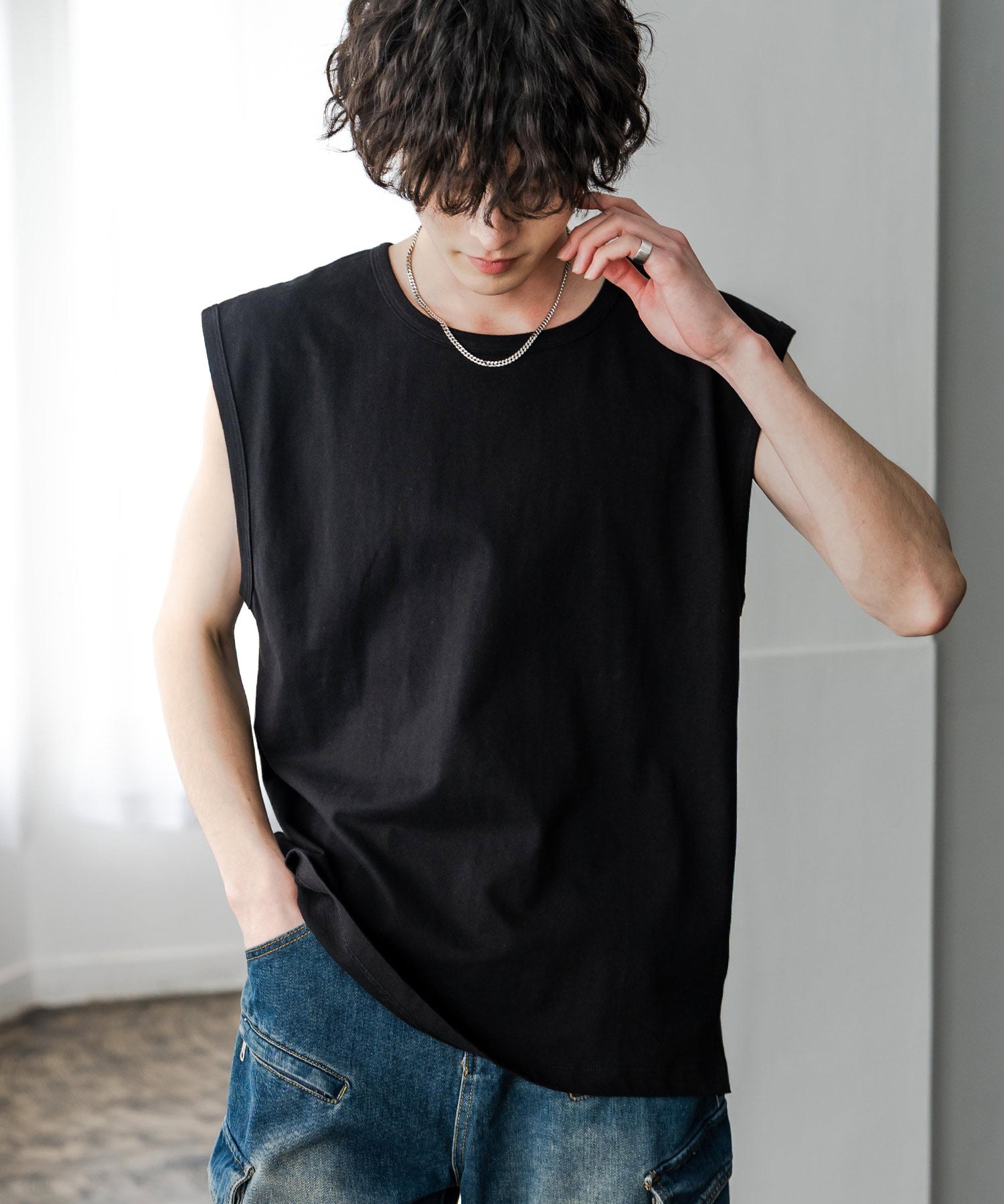 ケミカル加工 コットンノースリーブTシャツ/タンクトップ 15633