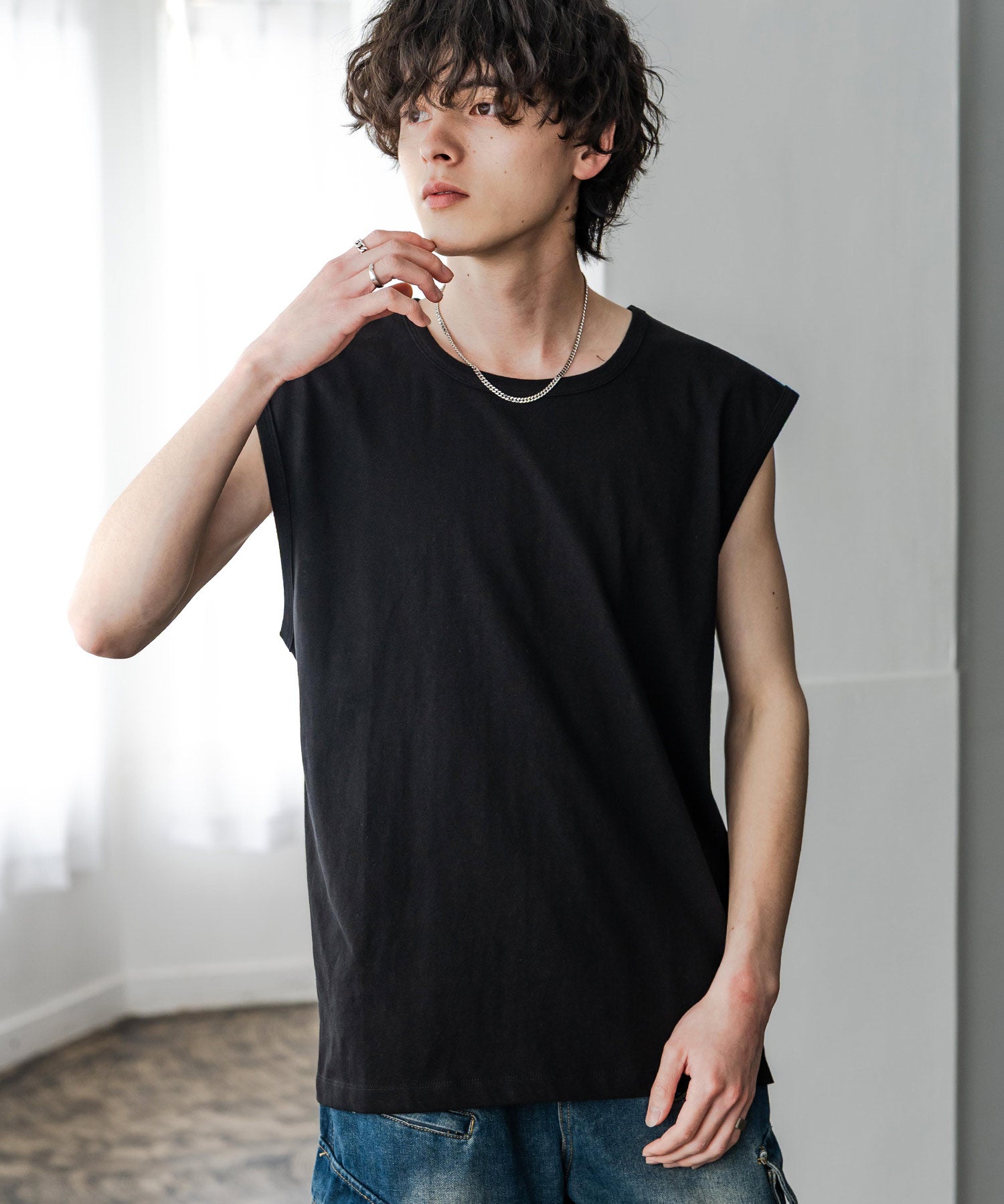 ケミカル加工 コットンノースリーブTシャツ/タンクトップ 15633