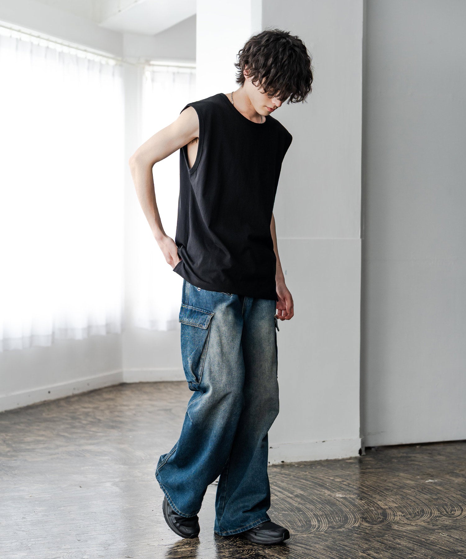 ケミカル加工 コットンノースリーブTシャツ/タンクトップ 15633