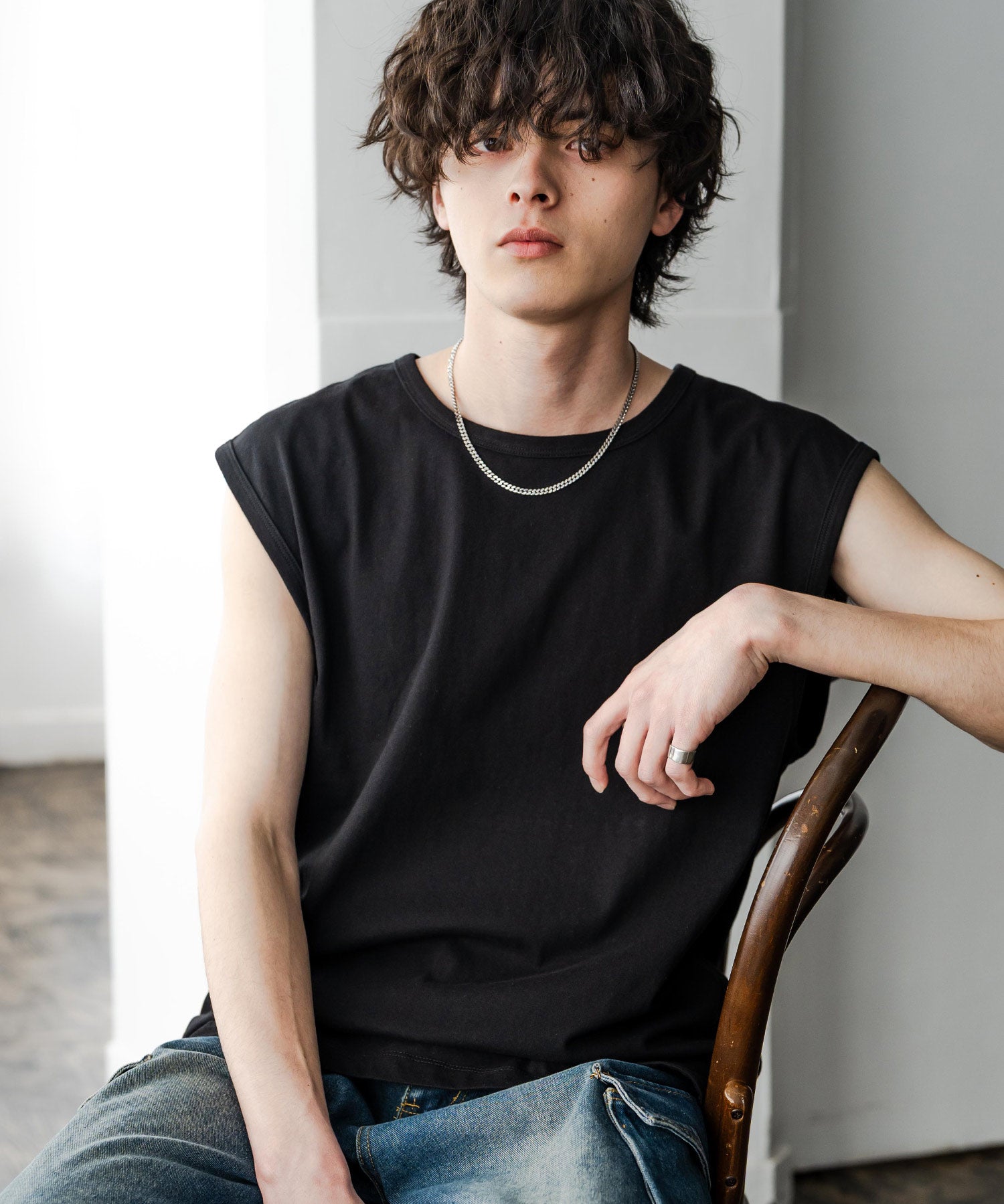 ケミカル加工 コットンノースリーブTシャツ/タンクトップ 15633