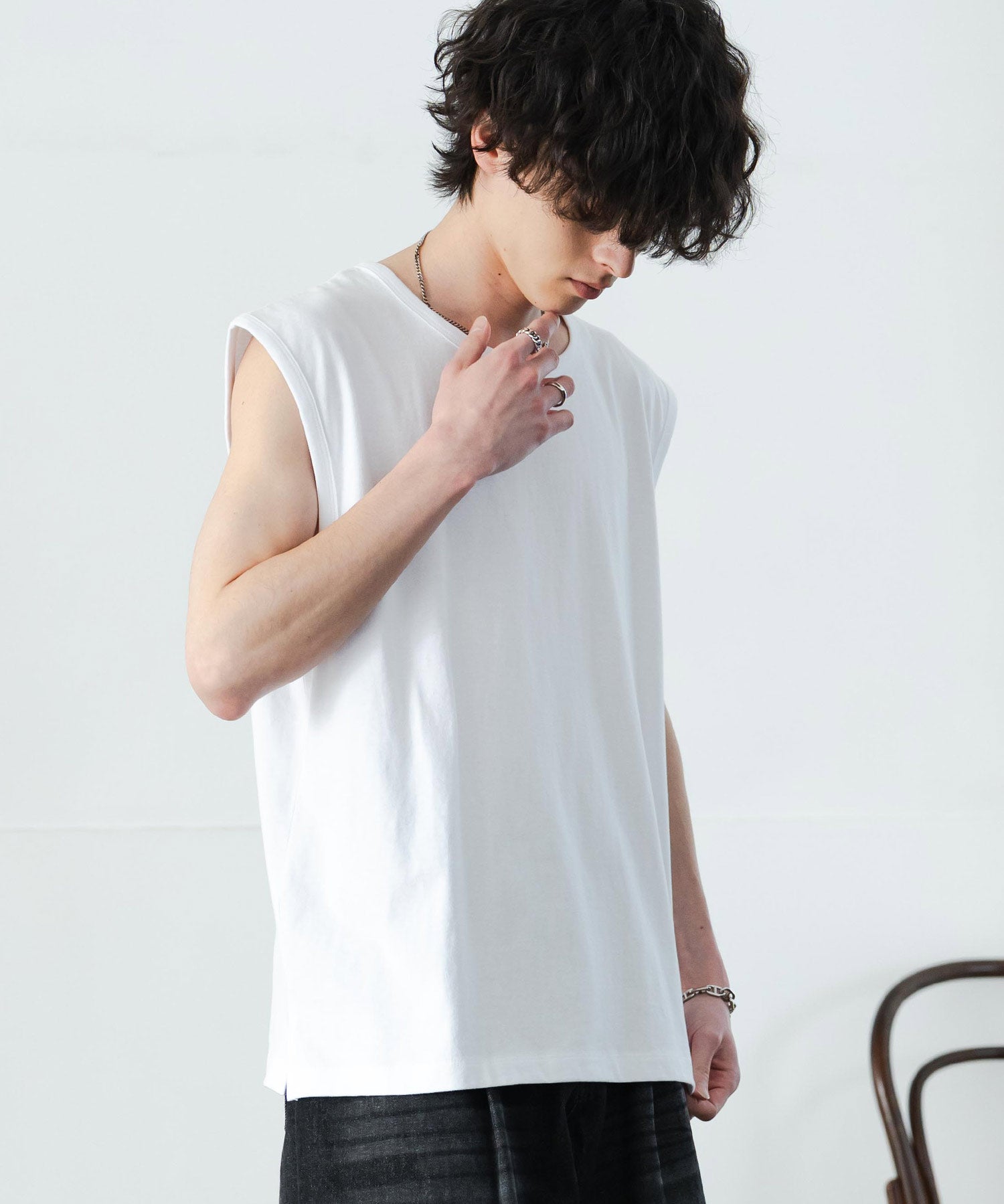 ケミカル加工 コットンノースリーブTシャツ/タンクトップ 15633