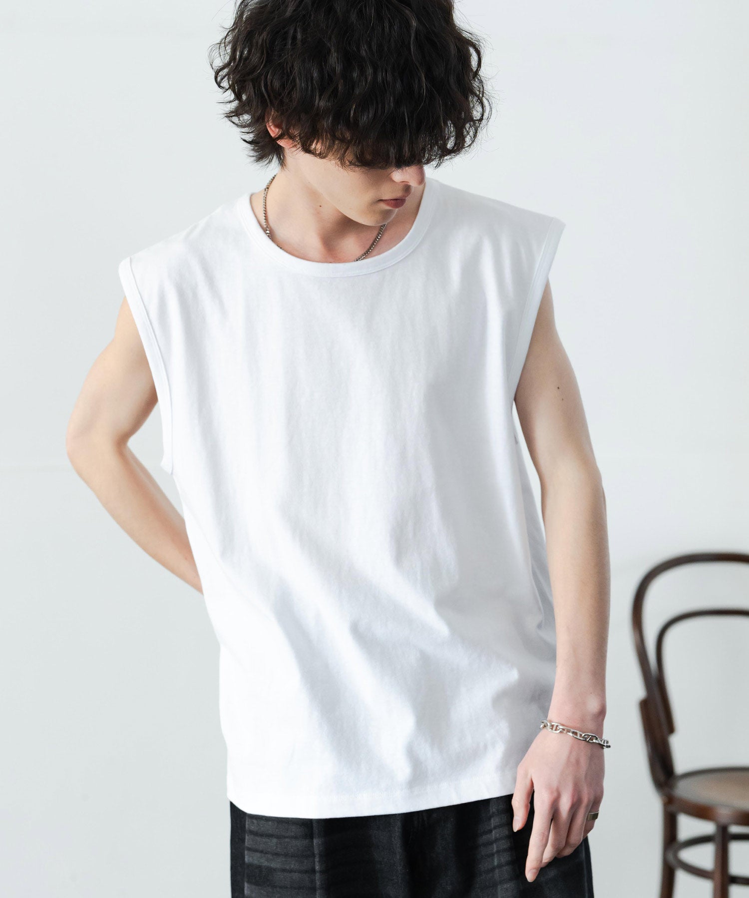 ケミカル加工 コットンノースリーブTシャツ/タンクトップ 15633