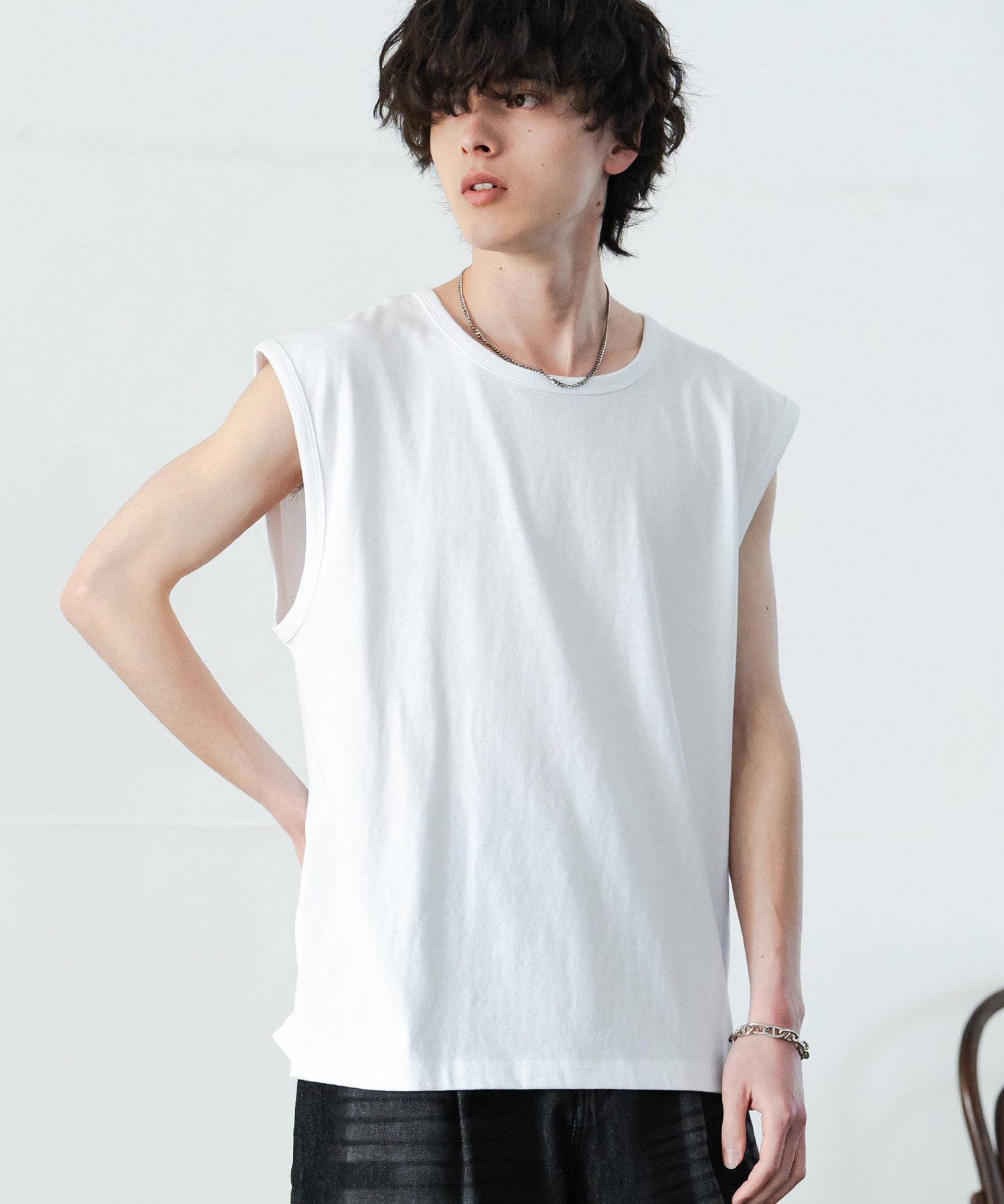 ケミカル加工 コットンノースリーブTシャツ/タンクトップ 15633