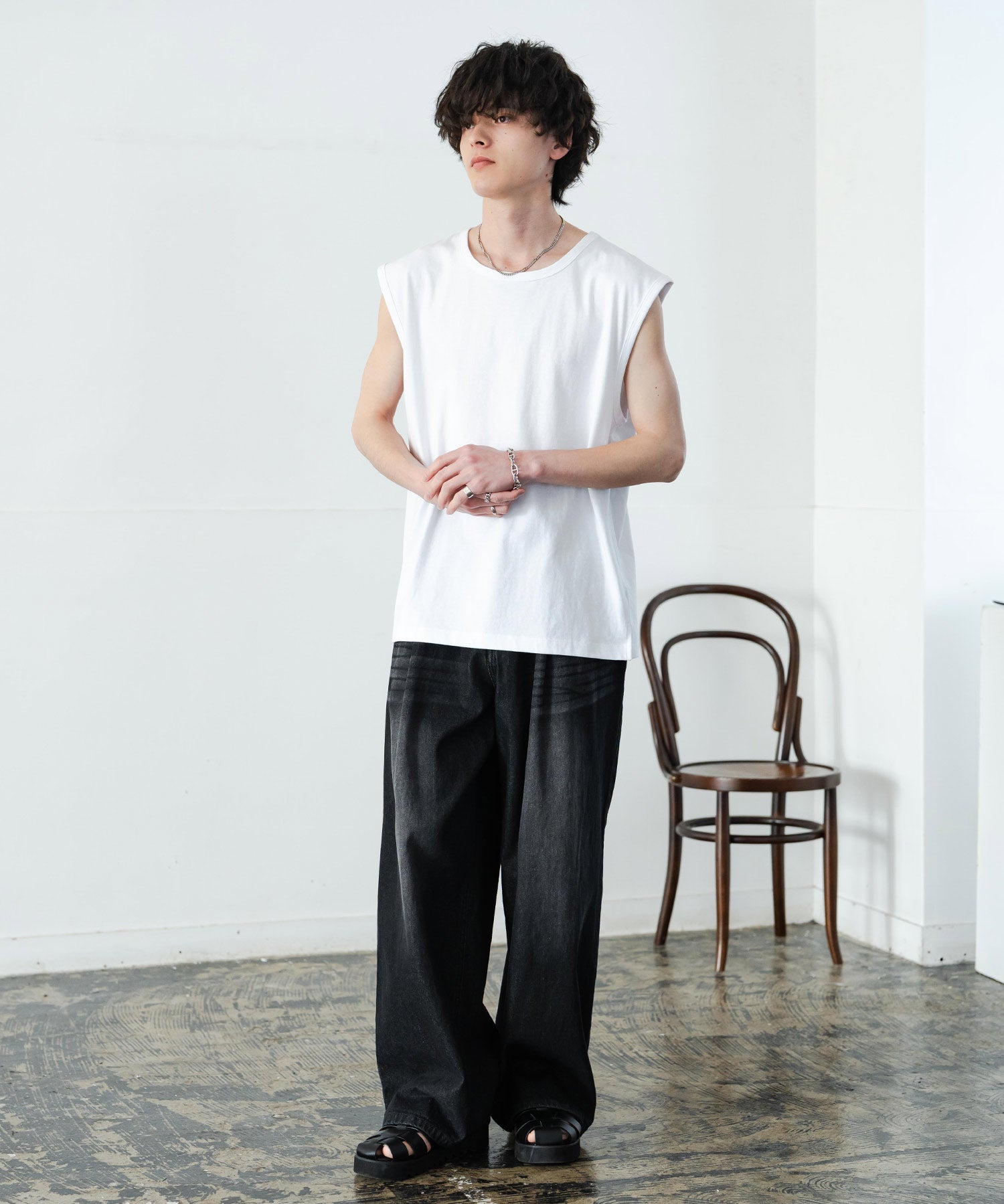 ケミカル加工 コットンノースリーブTシャツ/タンクトップ 15633