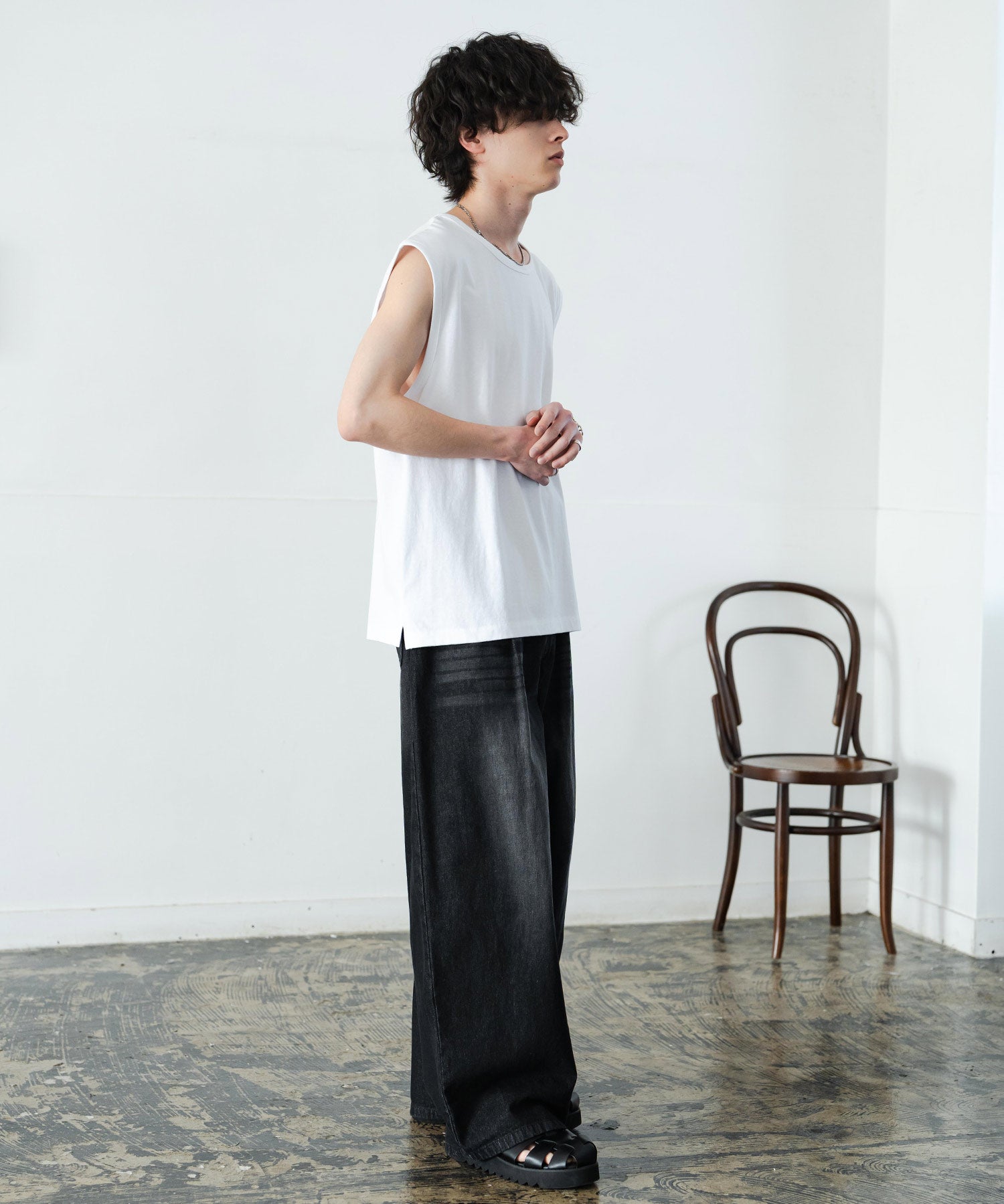ケミカル加工 コットンノースリーブTシャツ/タンクトップ 15633