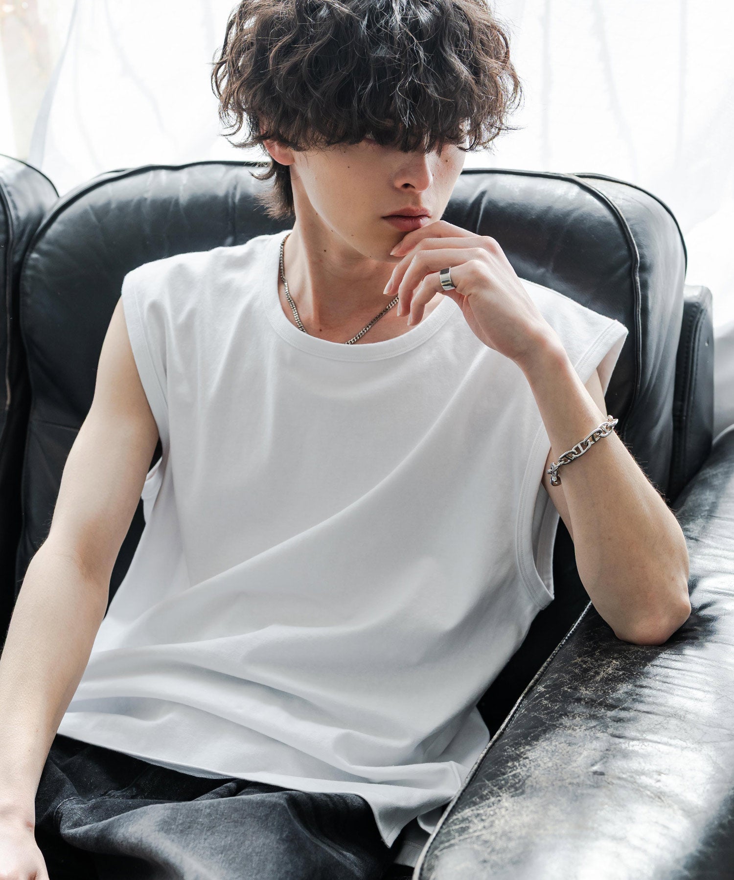 ケミカル加工 コットンノースリーブTシャツ/タンクトップ 15633