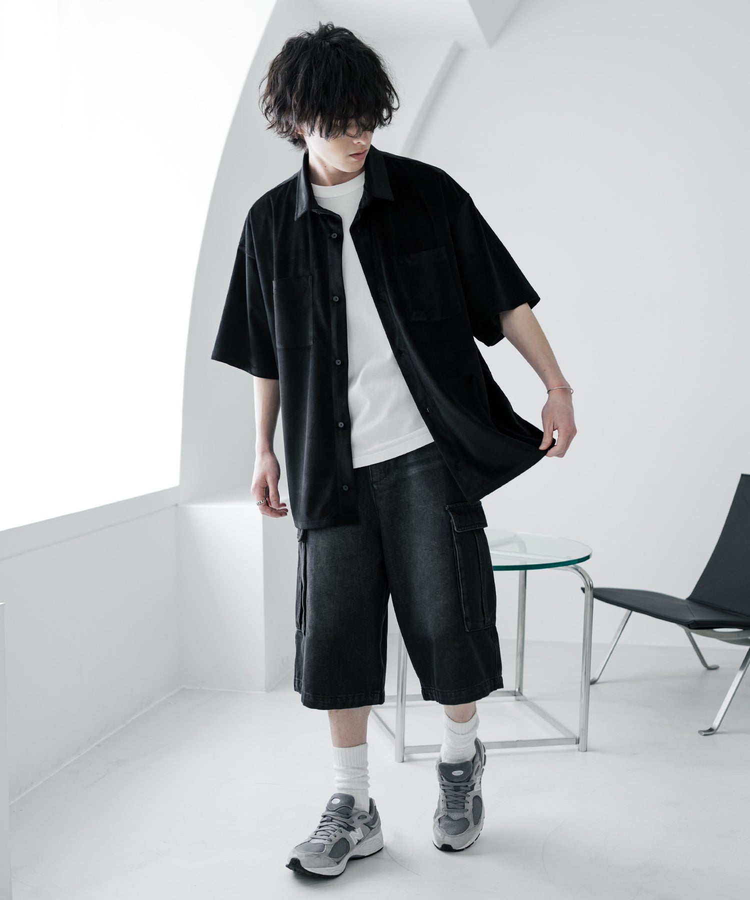 新品正規品【rough&swell/XL】DAKOTA OPEN SHIRT半袖 オーバーサイズフェイクスエードダブルポケット半袖シャツ 15635