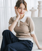 U.S. POLO ASSN. ユーエスポロアッスン W's ワンポイントロゴ刺繍バイカラー半袖ニットポロシャツ 無地/ボーダー 15636