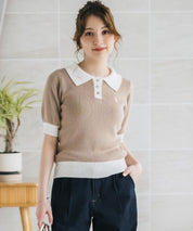 U.S. POLO ASSN. ユーエスポロアッスン W's ワンポイントロゴ刺繍バイカラー半袖ニットポロシャツ 無地/ボーダー 15636