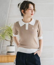 U.S. POLO ASSN. ユーエスポロアッスン W's ワンポイントロゴ刺繍バイカラー半袖ニットポロシャツ 無地/ボーダー 15636